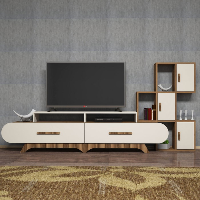 Hanah Home Flora S - Mueble de TV Nogal y crema
